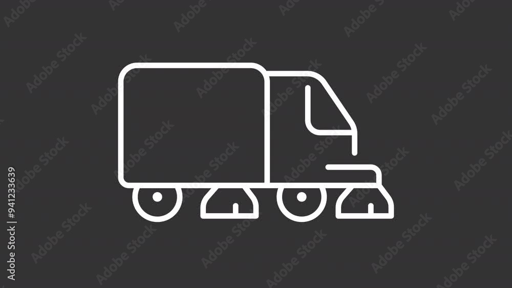 Animated street sweeper white icon. Road sweeper truck line animation. Street cleaner. Urban maintenance. Isolated illustration on dark background. Transition alpha video. Motion graphic Animated street sweeper white icon. Road sweeper truck line animation. Street cleaner. Urban maintenance. Isolated illustration on dark background. Transition alpha video. Motion graphic