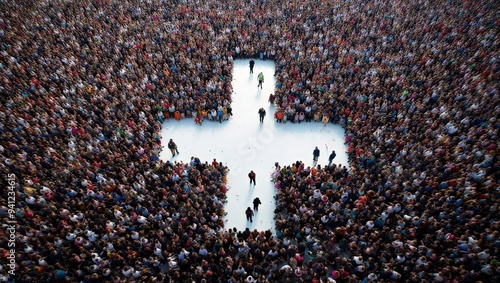Aerial view of a crowd grou...