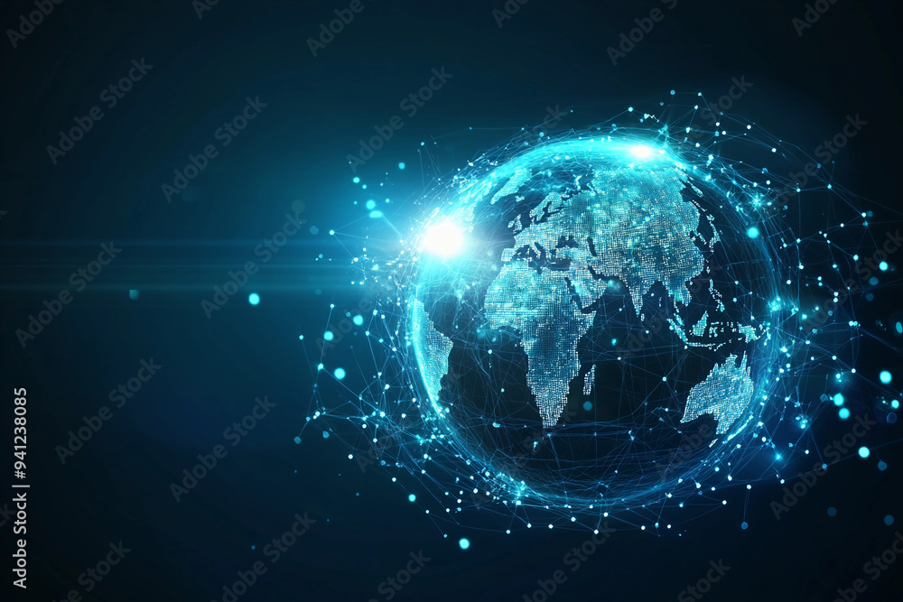 Fototapeta premium Global network concept : globe network connection, earth network, digital world , cyber technology information exchange and telecommunication