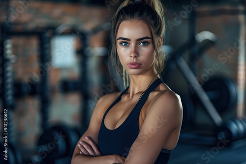 Free Download Young woman dressed in sports uniform, posing in the gym center - GFXLoad
