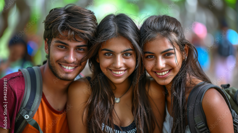 Portrait of young friends standing together in a college campus Portrait of young friends standing together in a college campus