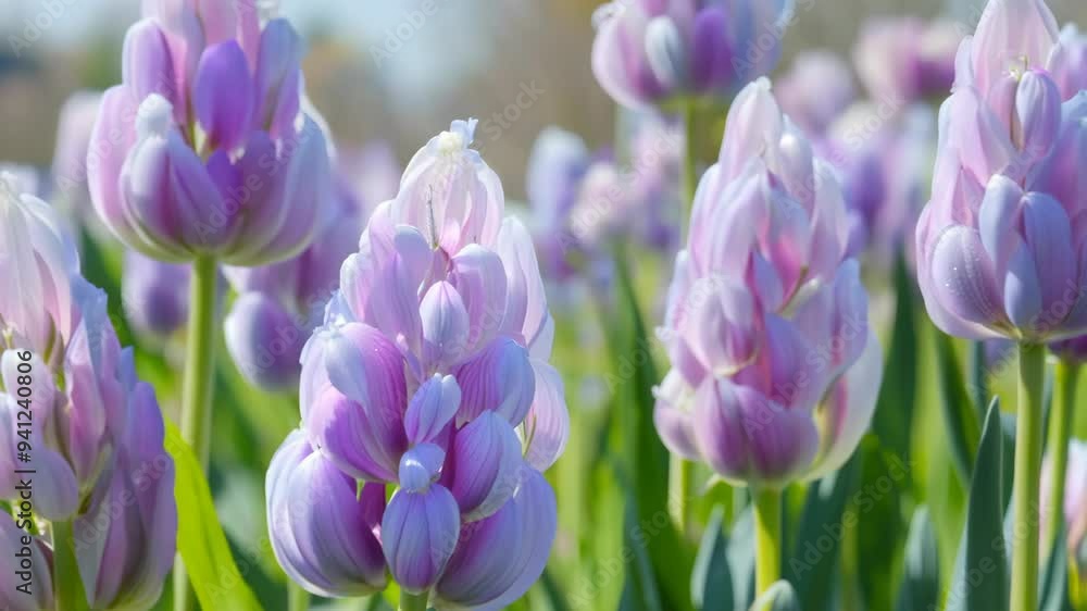 Beautiful purple tulips blooming in a vibrant garden during spring Beautiful purple tulips blooming in a vibrant garden during spring