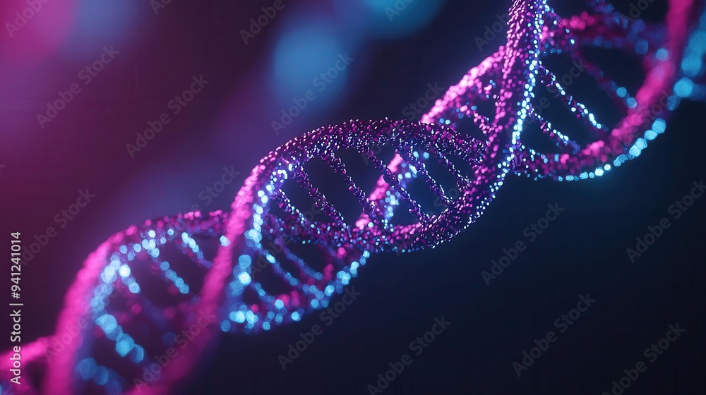 Holographic DNA strand with cybernetic elements, merging genetics with advanced technology Holographic DNA strand with cybernetic elements, merging genetics with advanced technology