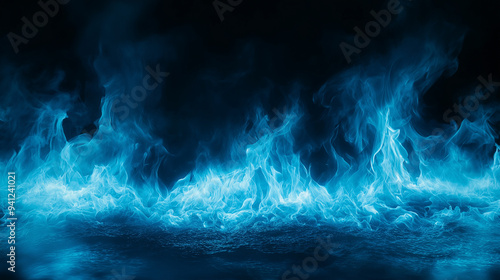 Blue Fire Flames on Black Background