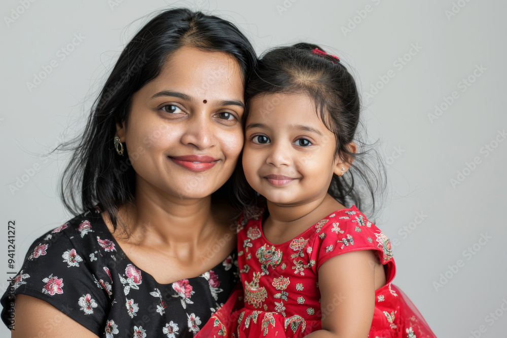 Portrait of a young smiling Indian mother and daughter Portrait of a young smiling Indian mother and daughter