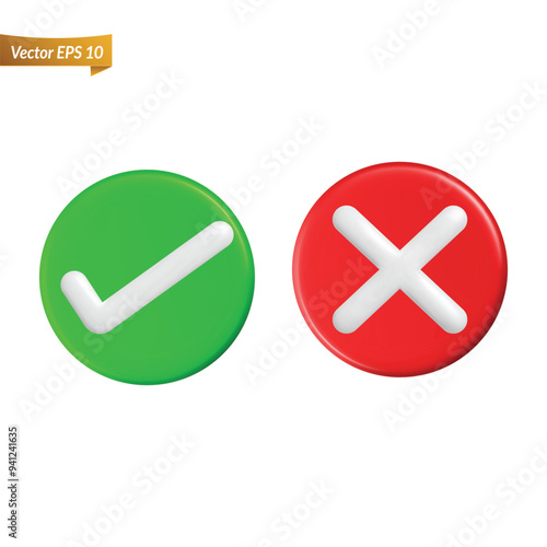 3d flat tick cross right wrong selection mark symbol or sign clipart png transparent background