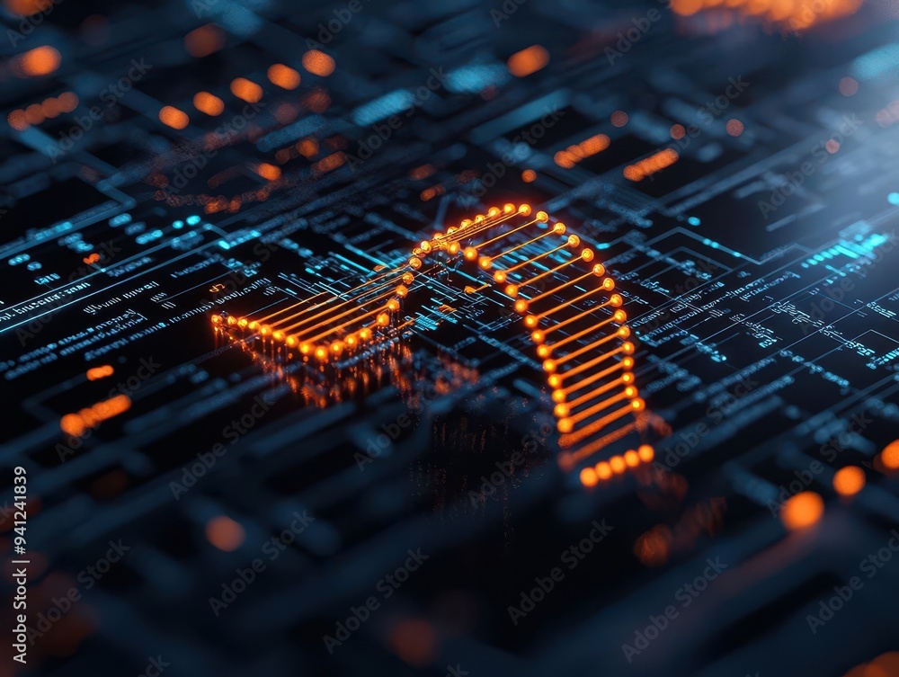 Obraz premium Artificial intelligence analyzing genetic data, merging technology with biology