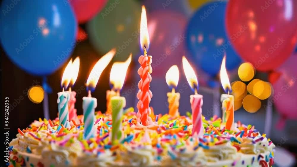 Birthday Cake with Colorful Candles and Sprinkles, Celebration of Joy Birthday Cake with Colorful Candles and Sprinkles, Celebration of Joy