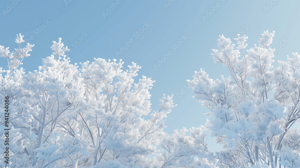 Winter with Snow-Covered Branches, Tree, and Clear Blu