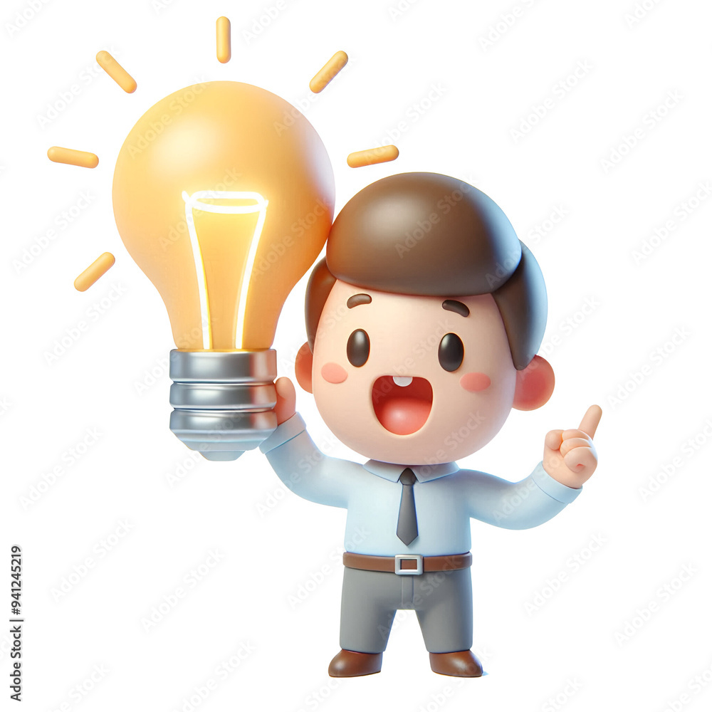 3D Cartoon Mock-up of a Person Holding a Lightbulb 3D Cartoon Mock-up of a Person Holding a Lightbulb