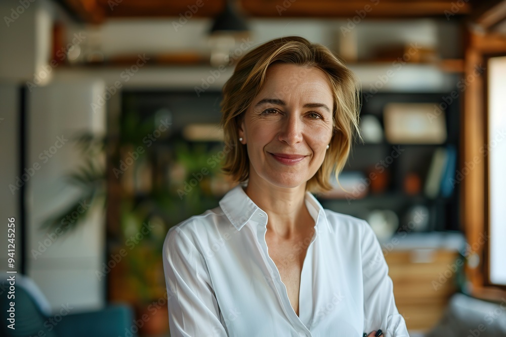 Portrait of mature businesswoman in home office Portrait of mature businesswoman in home office