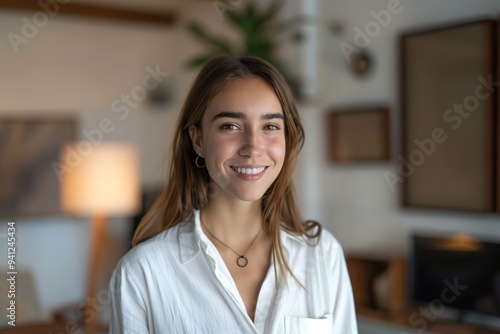 Portrait of young businesswoman in home office