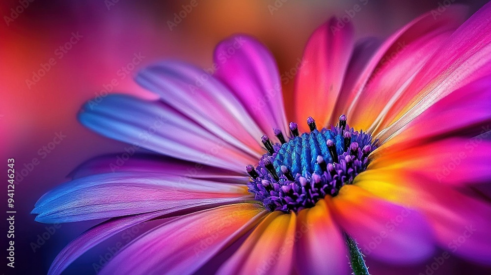 Pink flower with blue and yellow centers Pink flower with blue and yellow centers