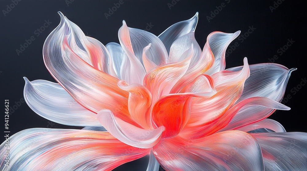 Close-up image of a pink and white flower with blurred petals against a black backdrop Close-up image of a pink and white flower with blurred petals against a black backdrop