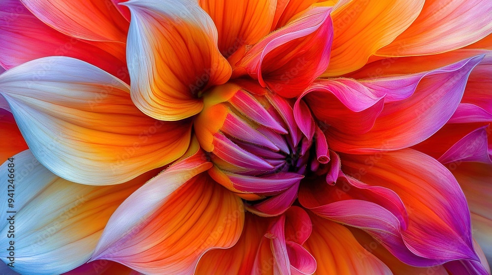 A high-resolution close-up photo captures the intricate beauty of a colorful flower with a pure white core and a vibrant red center, beautifully positioned at the heart of the A high-resolution close-up photo captures the intricate beauty of a colorful flower with a pure white core and a vibrant red center, beautifully positioned at the heart of the