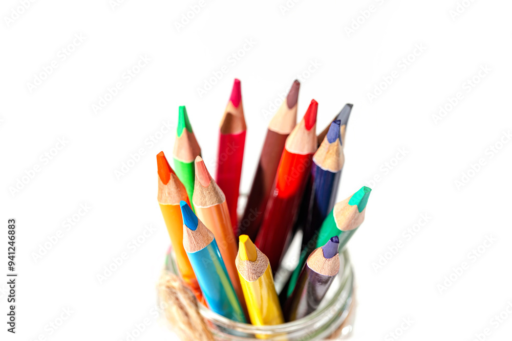 Colorful pencils closeup on white background. Back to school concept Colorful pencils closeup on white background. Back to school concept
