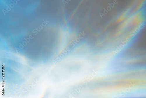 Water texture shadow with rainbow refraction of light on a white backgound. Overlay effect