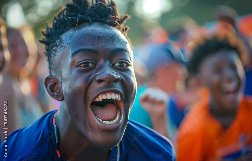 Excited young boy cheering energetically at a sports event Excited young boy cheering energetically at a sports event