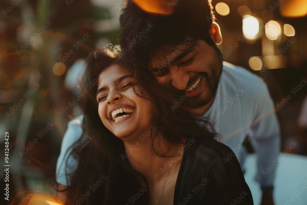 Young Indian ethnic couple having fun and laughing together Young Indian ethnic couple having fun and laughing together
