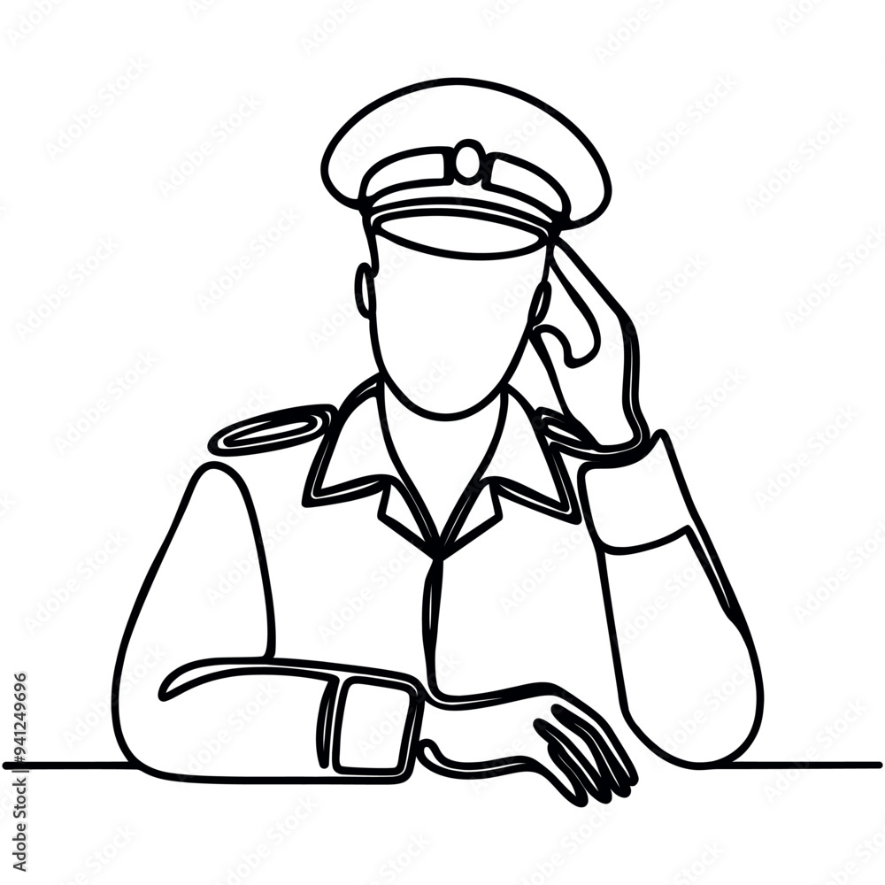 Single continuous line drawing of soldier in military uniform. Minimalism concept one line draw graphic design vector illustration Single continuous line drawing of soldier in military uniform. Minimalism concept one line draw graphic design vector illustration