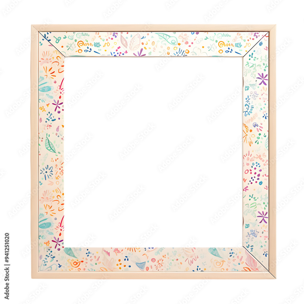 Retro Style Wooden Frame mockup with Fabric Insert and Colorful Fun Patterns, isolated on transparent background, PNG Retro Style Wooden Frame mockup with Fabric Insert and Colorful Fun Patterns, isolated on transparent background, PNG