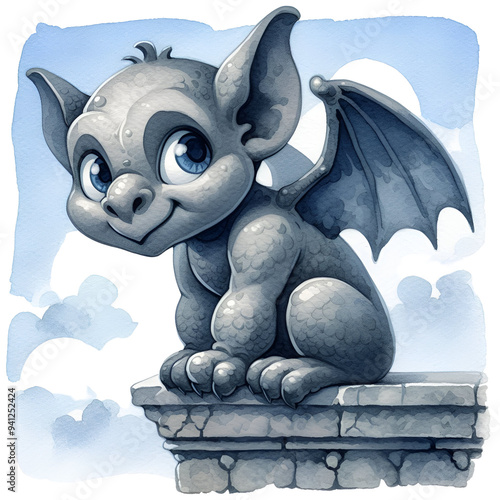Cartoon Gargoyle Watercolor Clipart Illustration