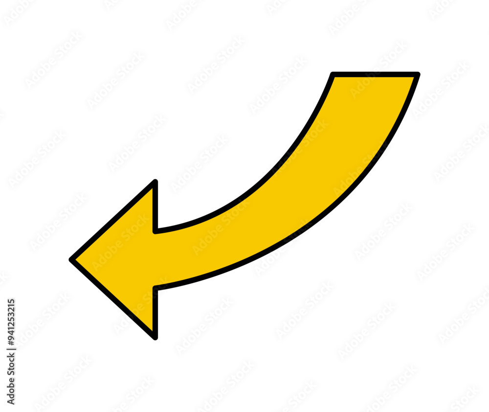 Arrow icon. Vector yellow left arrow icon.