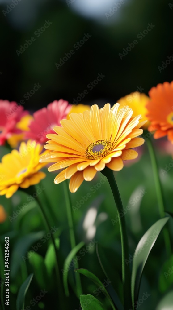Vibrant gerbera daisies in various colors bloom under sunlight, showcasing nature's beauty and charm in a garden setting. Vibrant gerbera daisies in various colors bloom under sunlight, showcasing nature's beauty and charm in a garden setting.