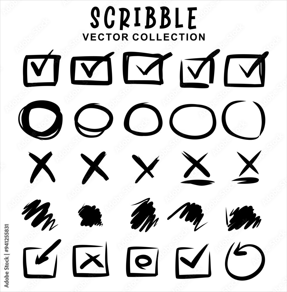 Set of hand drawn scribbles. Vector illustration. Isolated on white background. Set of hand drawn scribbles. Vector illustration. Isolated on white background.