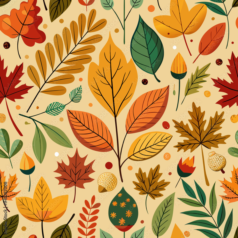 Autumn foliage seamless pattern vector illustration, plaid seamless autumn pattern Autumn foliage seamless pattern vector illustration, plaid seamless autumn pattern