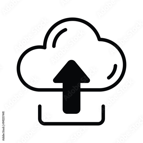 Cloud uploading, cloud with upward arrow, concept of cloud upload