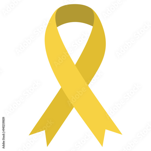 Yellow September Ribbon Vector EPS.  Yellow ribbon on white background. Childhood cancer awareness month in September. Yellow ribbon. Vector flat illustration. Yellow awareness ribbon on white.