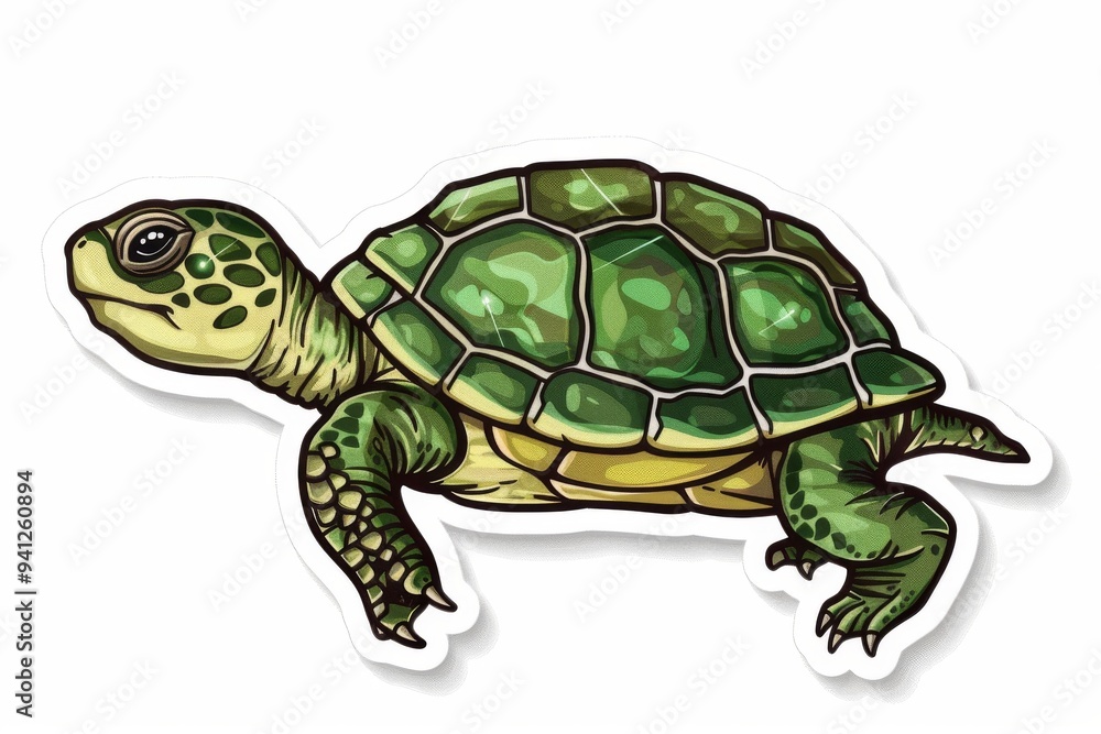 Fototapeta premium Green turtle moving on white background