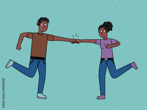young black couple bumping fists showing dynamism.eps