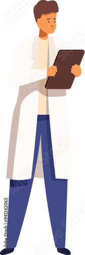 Male medical professional is standing and writing on a clipboard