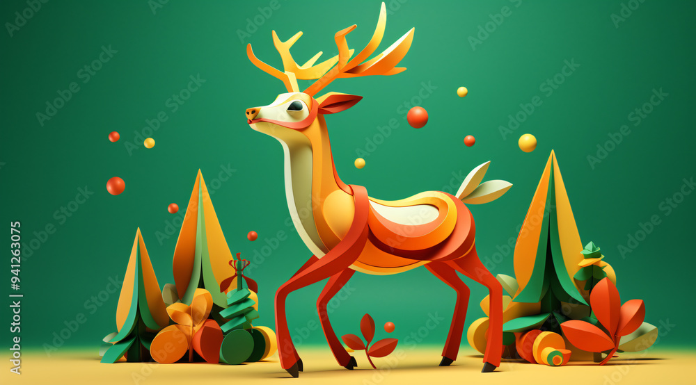 Fototapeta premium Merry Christmas reindeer illustration wallpaper background