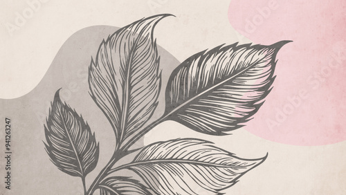 Botanical background. Abstract plant shapes. Minimalist illustration for printing on wall decorations.
