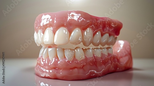 Close-up of a Dental Denture: A Detailed View of Artificial Teeth