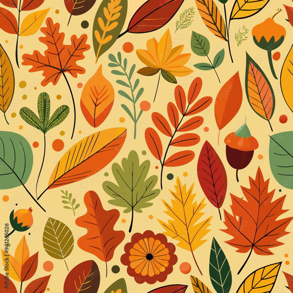 Autumn foliage seamless pattern vector illustration, plaid seamless autumn pattern Autumn foliage seamless pattern vector illustration, plaid seamless autumn pattern