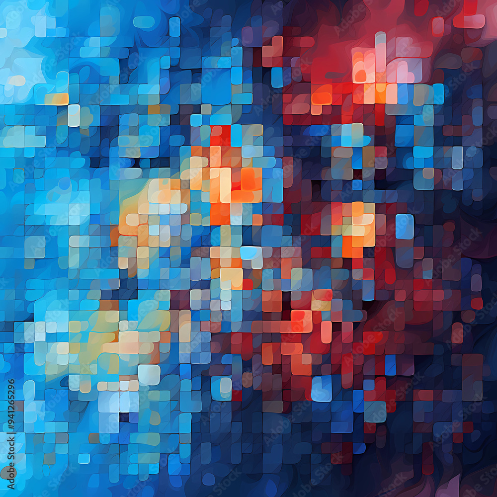 Abstract orange and blue mosaic pixel pattern Abstract orange and blue mosaic pixel pattern