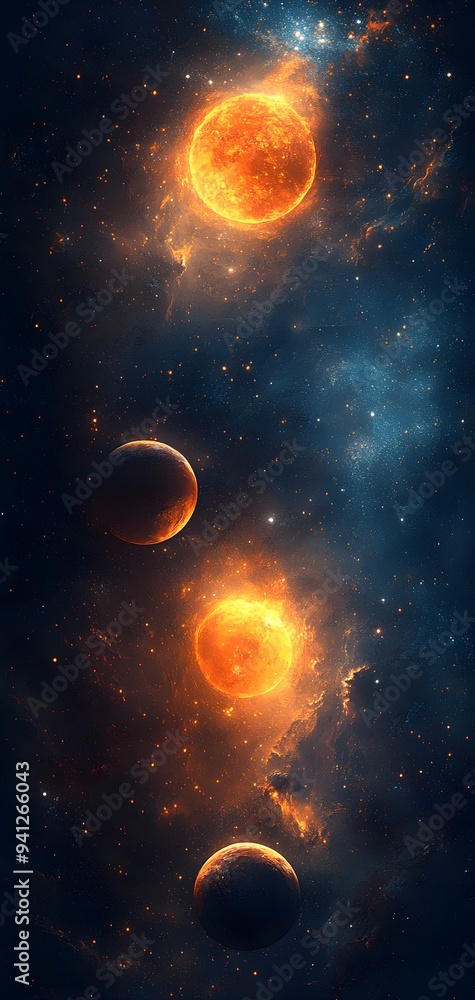 Fototapeta premium Planet, galaxy, and deep space as background for a mobile wallpaper.