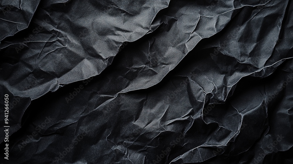 Textured black leaves arranged on crumpled black paper create a striking visual contrast and depth in this artistic composition Textured black leaves arranged on crumpled black paper create a striking visual contrast and depth in this artistic composition
