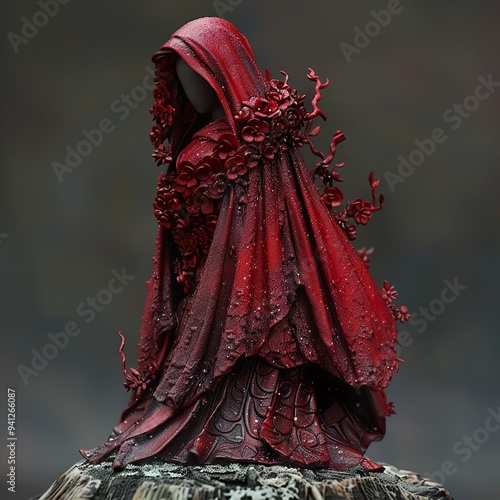 Enigmatic Hooded Figure Adorned with Floral Detail