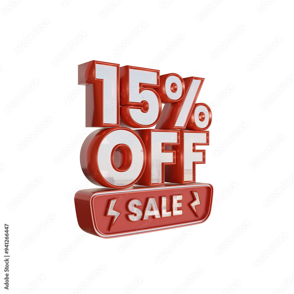 15% Off Sale Discount 3d Illustration, Fifteen Percent Off Sale with Red and White Color 15% Off Sale Discount 3d Illustration, Fifteen Percent Off Sale with Red and White Color