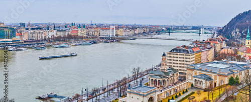 Panorama of Castle Garden Bazaar and Danube River, Budapest, Hungary