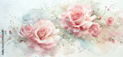 watercolor soft pink roses, painting like a dream