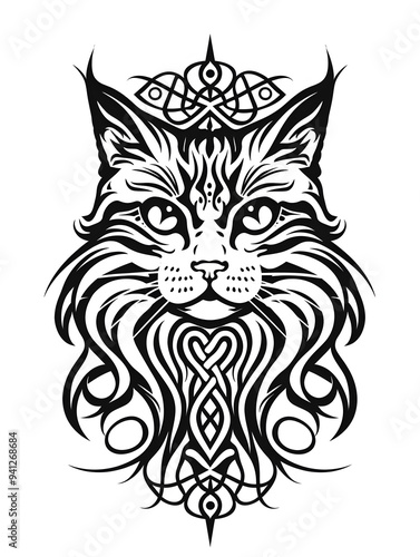 Birman Cat head very simple traditional tattoo flash styles illustration