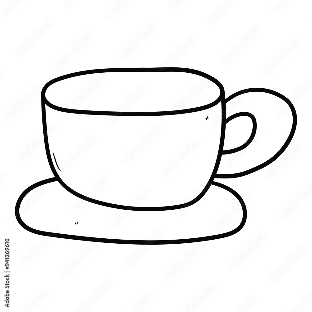 Hand drawn doodle coffee cup and saucer on white background. Hand drawn doodle coffee cup and saucer on white background.