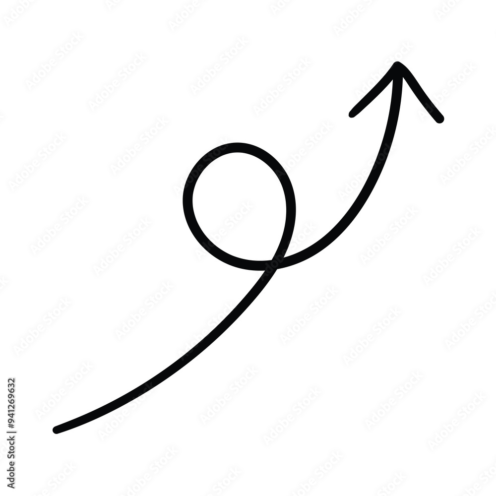 Hand drawn doodle curved arrow pointing up on white background. Hand drawn doodle curved arrow pointing up on white background.