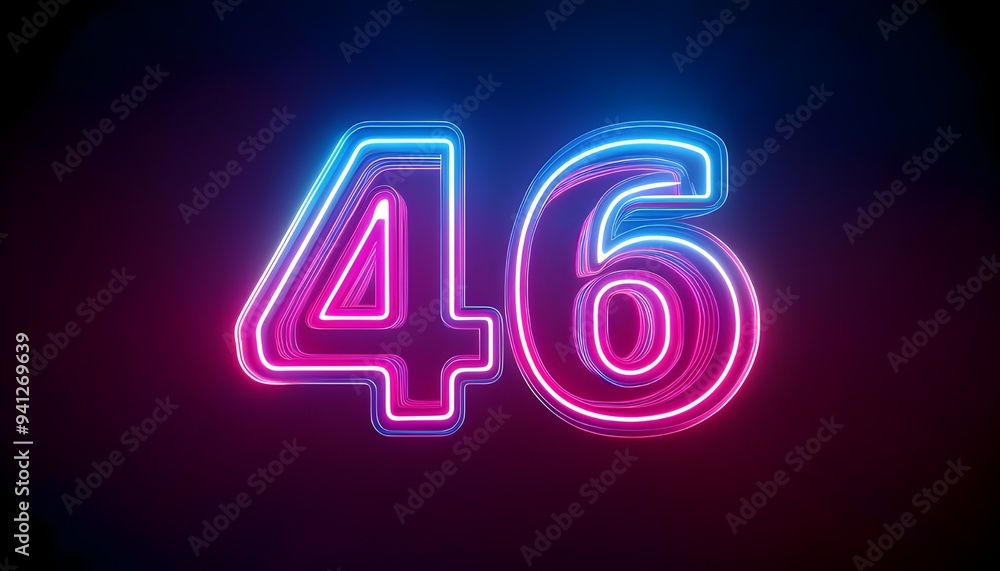 3d neon light number 46 glowing in the dark, pink blue neon light 3d neon light number 46 glowing in the dark, pink blue neon light